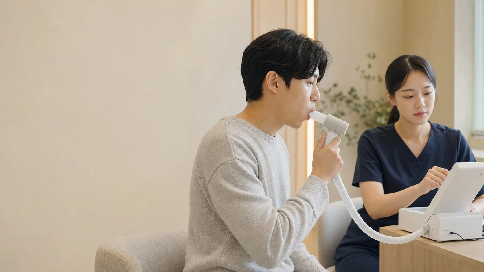 의료진이 두통과 어지럼증 검사 결과를 설명하는 장면