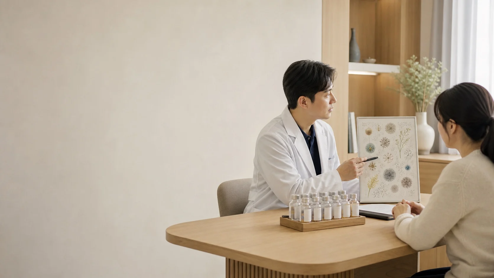 의료진이 알레르기 면역치료 계획을 설명하는 장면